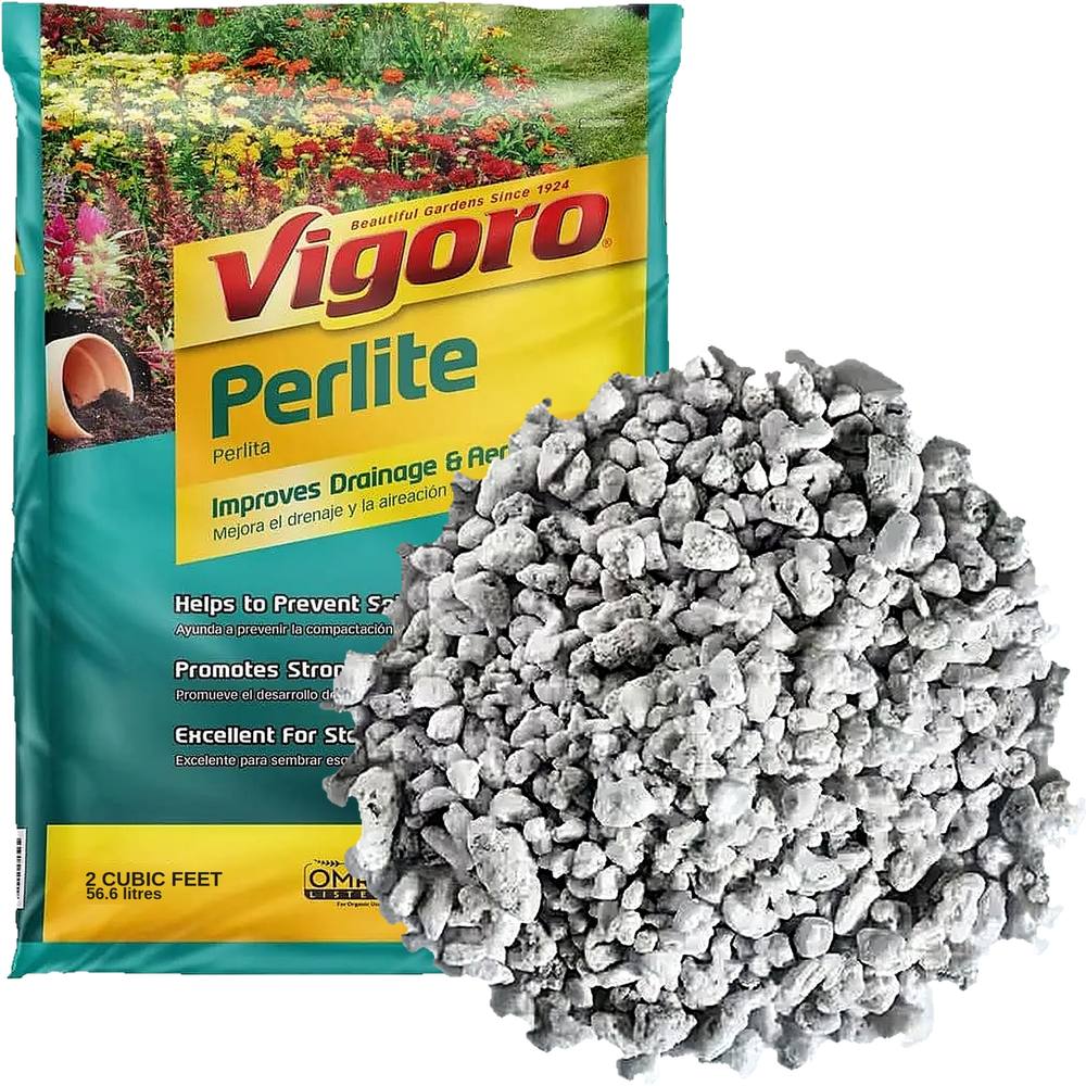Bag of perlite and a pile of white perlite granules for DIY pizza oven insulation