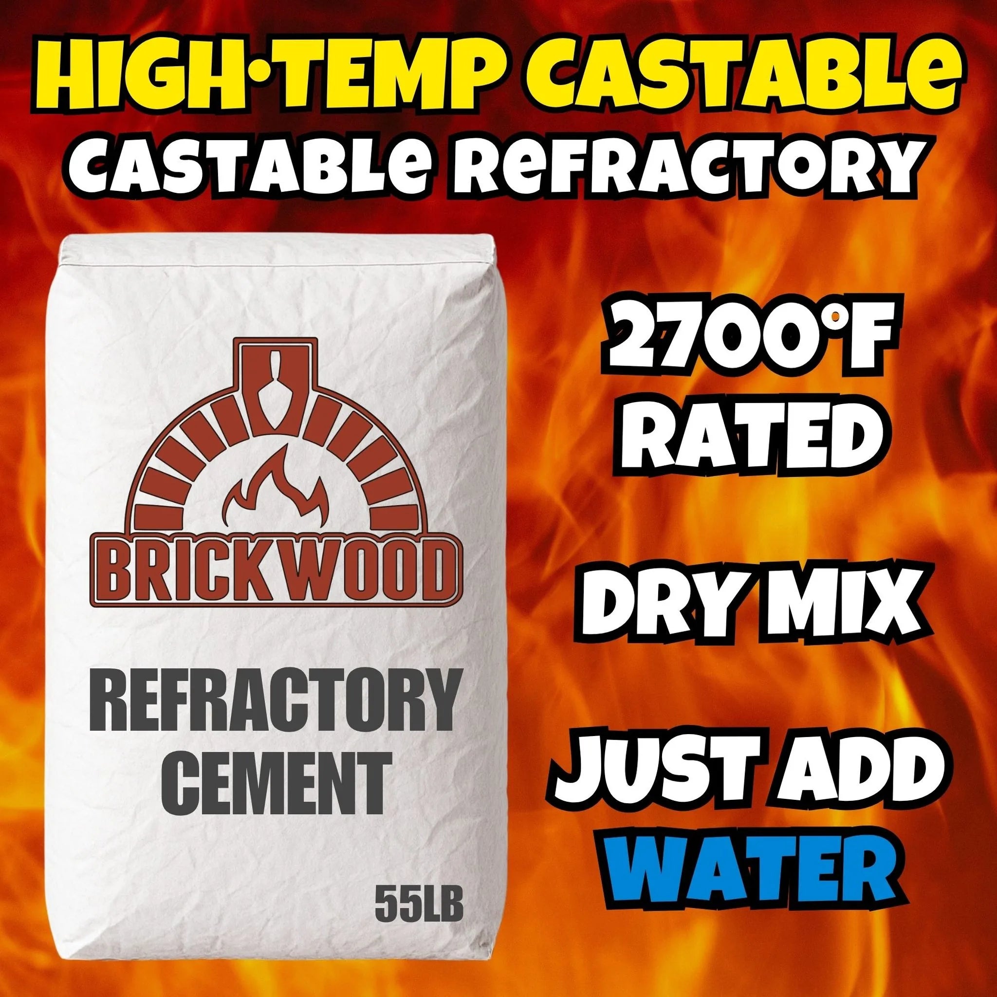 BrickWood castable refractory cement, 55 lb bag, dry mix rated to 2700°F