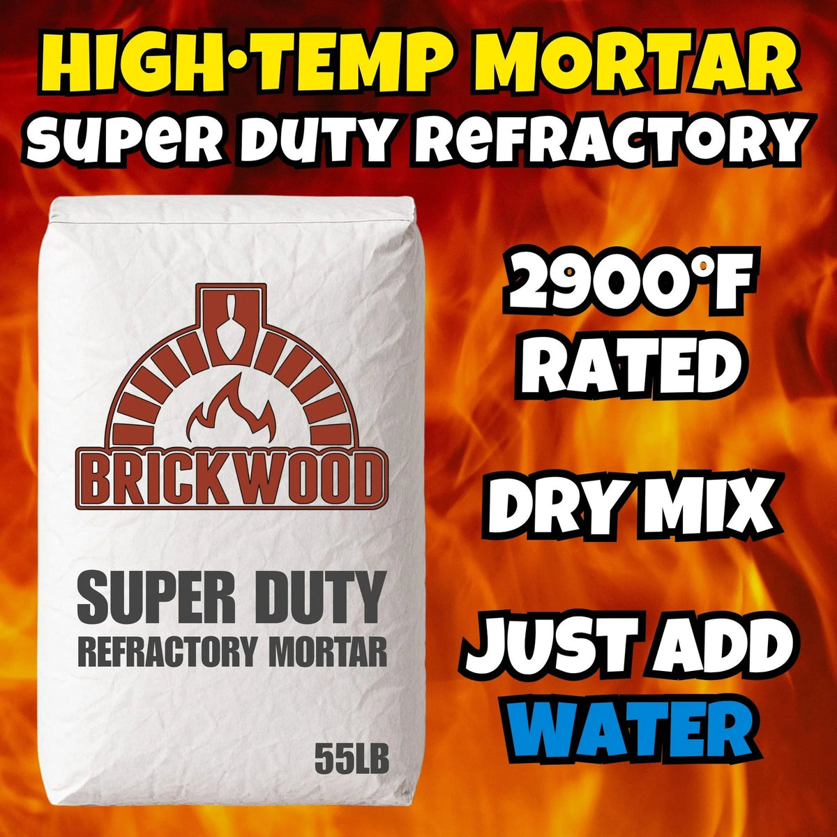 BrickWood super duty dry heat-set refractory mortar, 55 lb bag, rated to 2900°F
