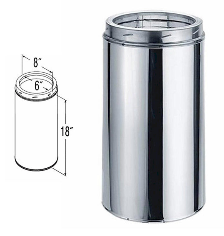 Pizza Oven Chimney Pipe | 6" x 12" Double-Wall Stainless Steel Extension
