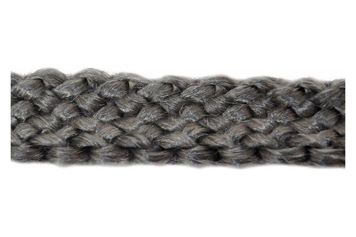 Close-up of braided graphite-impregnated fiberglass rope gasket